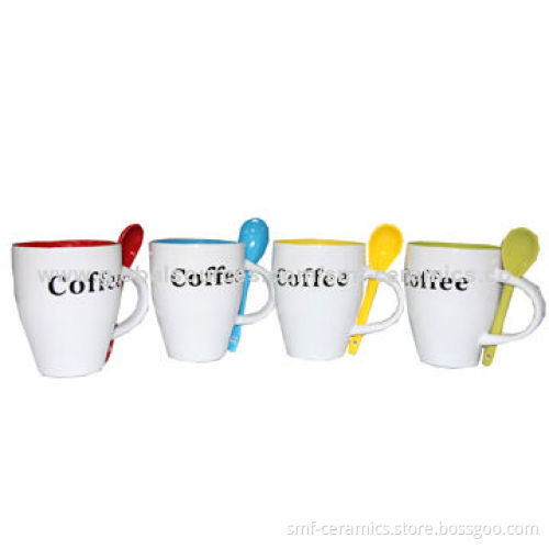 12oz Ceramic mugs with spoon, glazed, hand painting